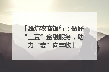 潍坊农商银行：做好“三夏”金融服务，助力“麦”向丰收